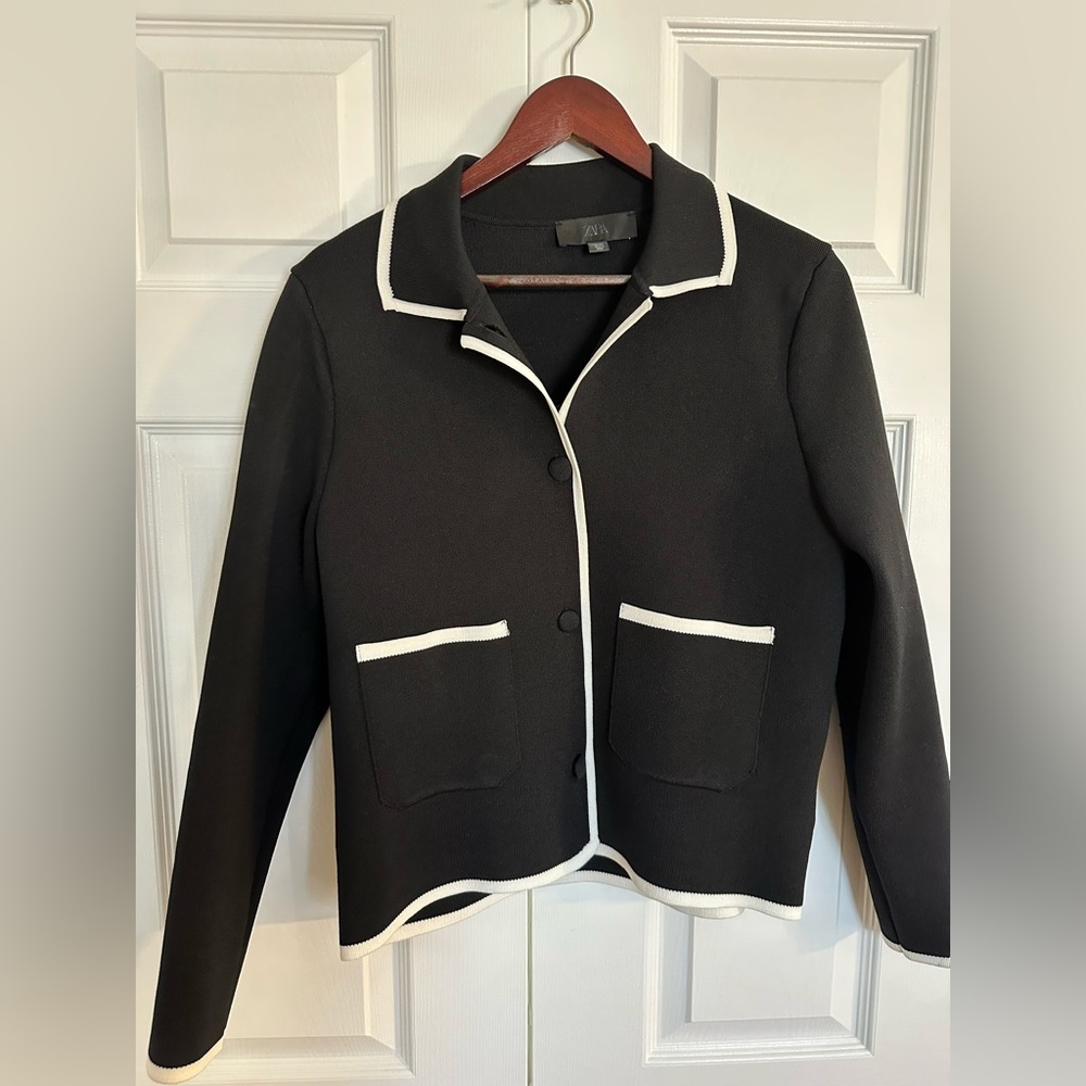 Zara Black Blazer with White Accents